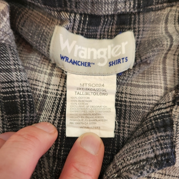 VTG Wrangler Wrancher Mens 2XT Tall Gray Pearl Snap Shirt Flannel Plaid Western - Picture 6 of 11